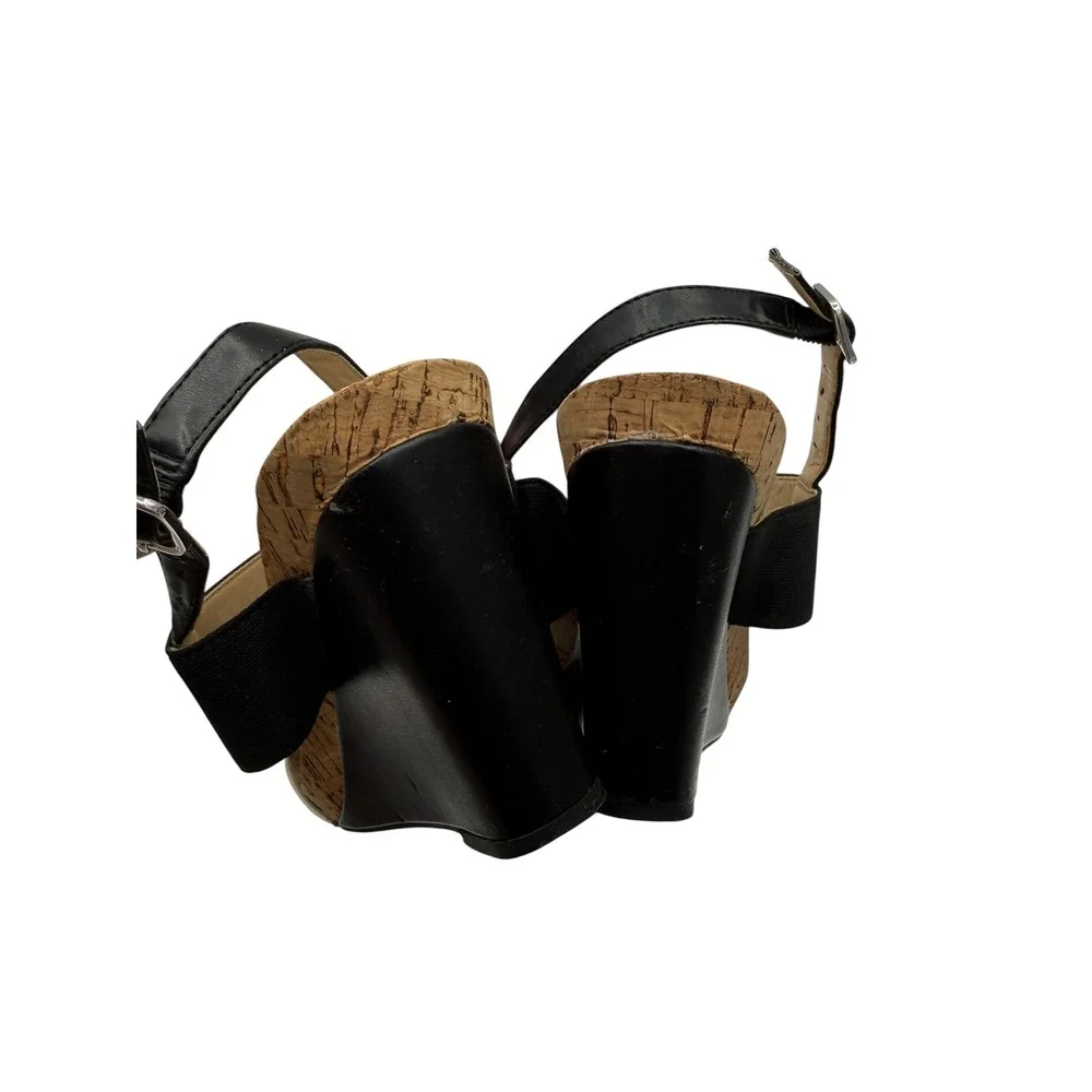 BCBGeneration Heels Women's 7.5B Black Cream Strappy Sandals‎ Cork Platform